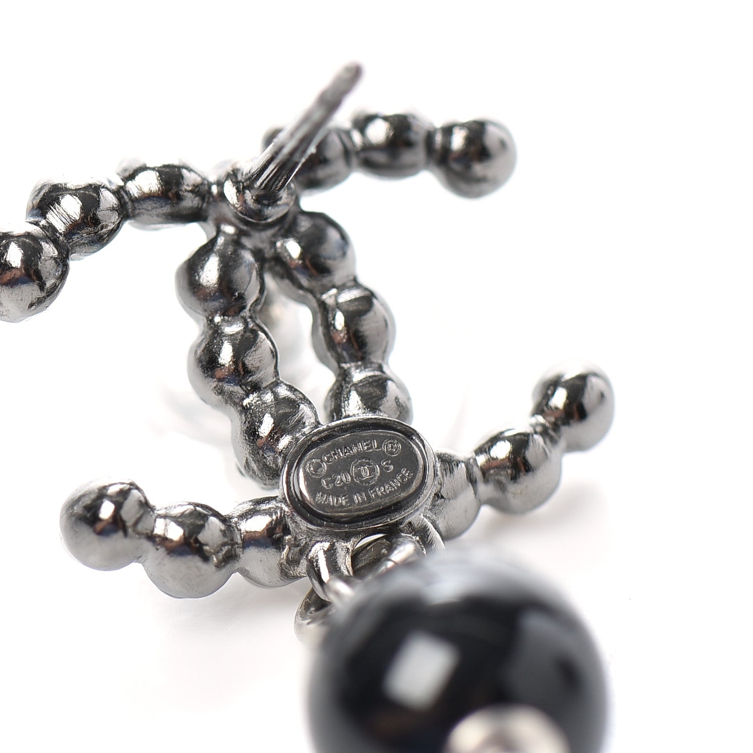 Chanel Bead Crystal CC Dangle Earrings Silver Black 4 of 5