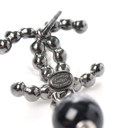 Chanel Bead Crystal CC Dangle Earrings Silver Black 4 of 5