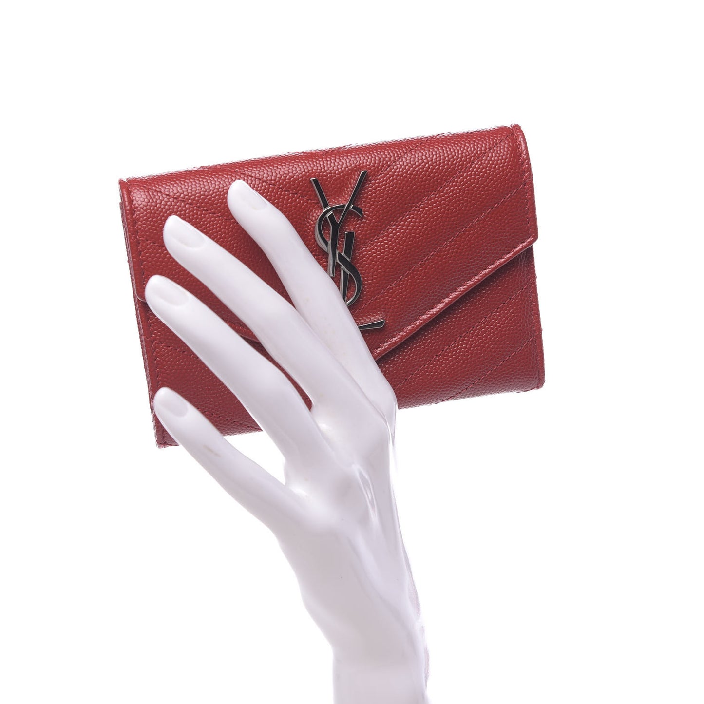 Grain De Poudre Matelasse Chevron Small Monogram Envelope Wallet New Red