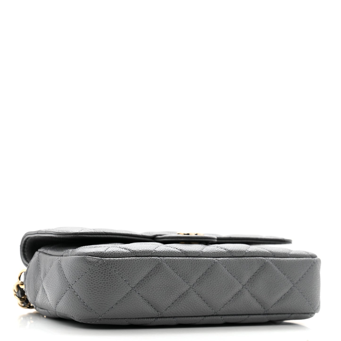 Caviar Quilted Flap Phone Holder With Chain Grey