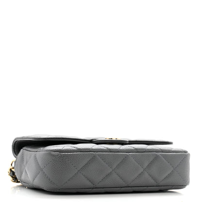 Chanel Caviar Quilted Flap Phone Holder With Chain Grey 4 of 14