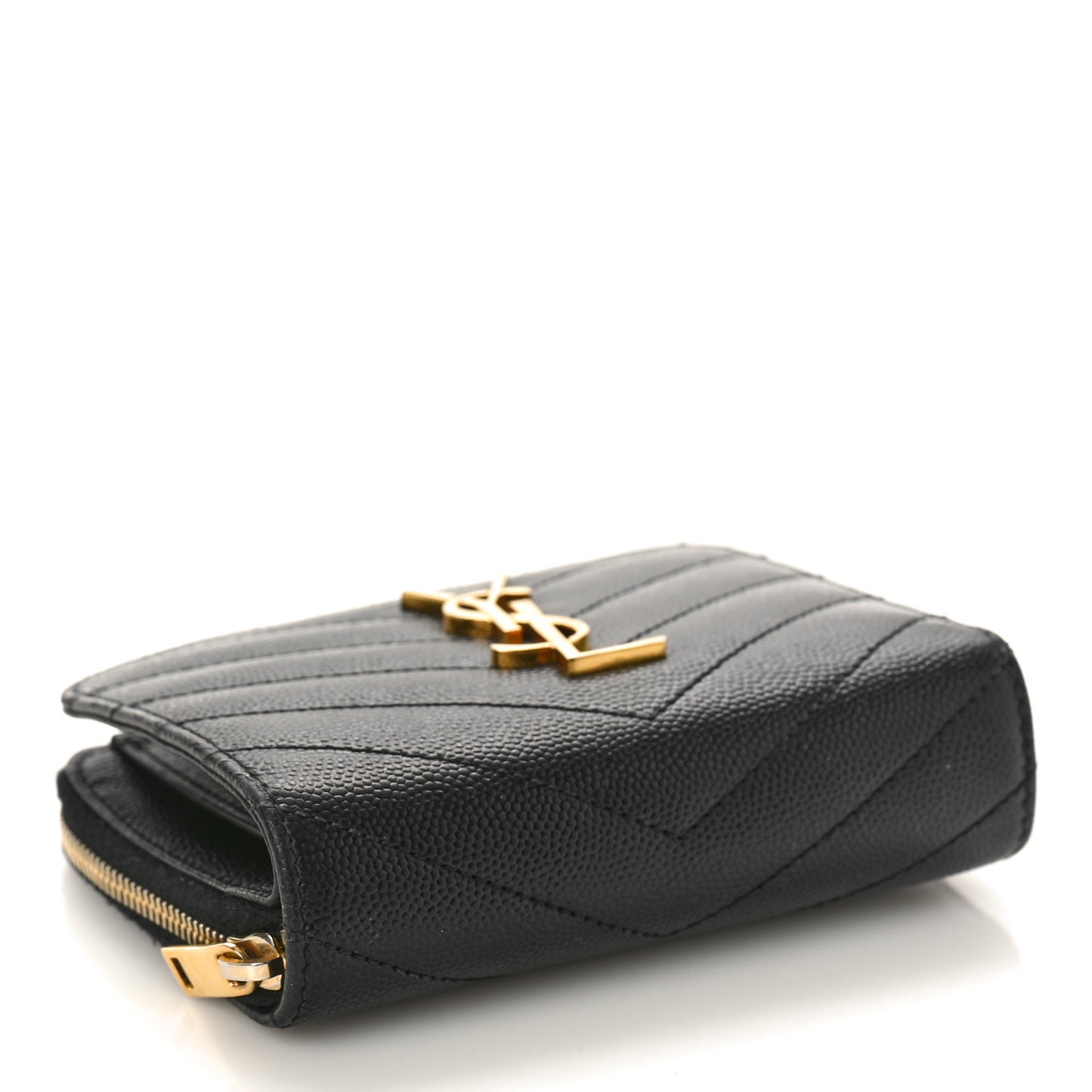 Grain De Poudre Matelasse Chevron Monogram Compact Zip Around Wallet Black