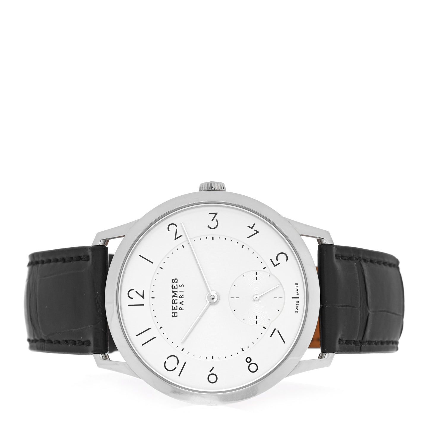 Stainless Steel Alligator 39.5mm Slim d'Hermes Automatic Watch Noir