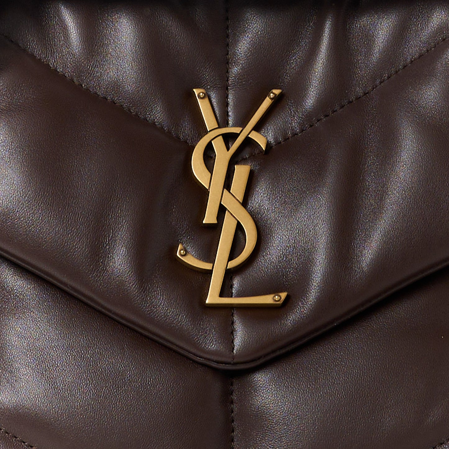 Lambskin Quilted Small Loulou Puffer Monogram Chain Satchel Dark Ganache