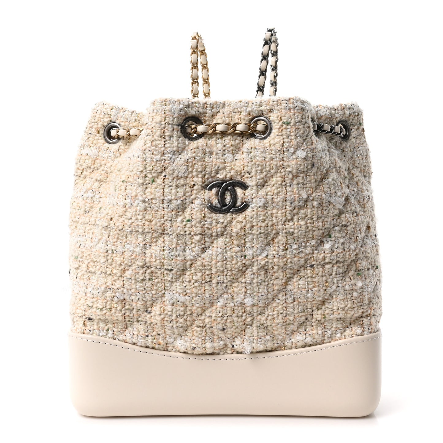 Tweed Calfskin Quilted Gabrielle Backpack Ivory
