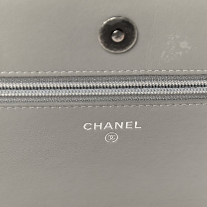 Chanel Calfskin Diagonal Chevron Quilted Tassel Wallet On Chain WOC Grey 6 of 12