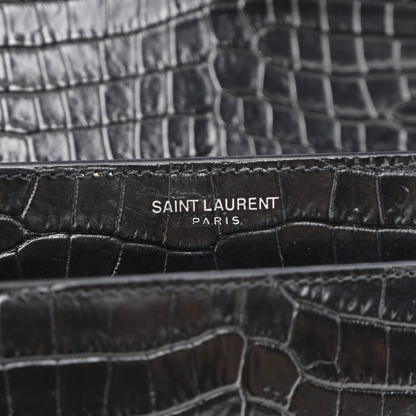 Calfskin Crocodile Embossed Medium Monogram Sunset Black