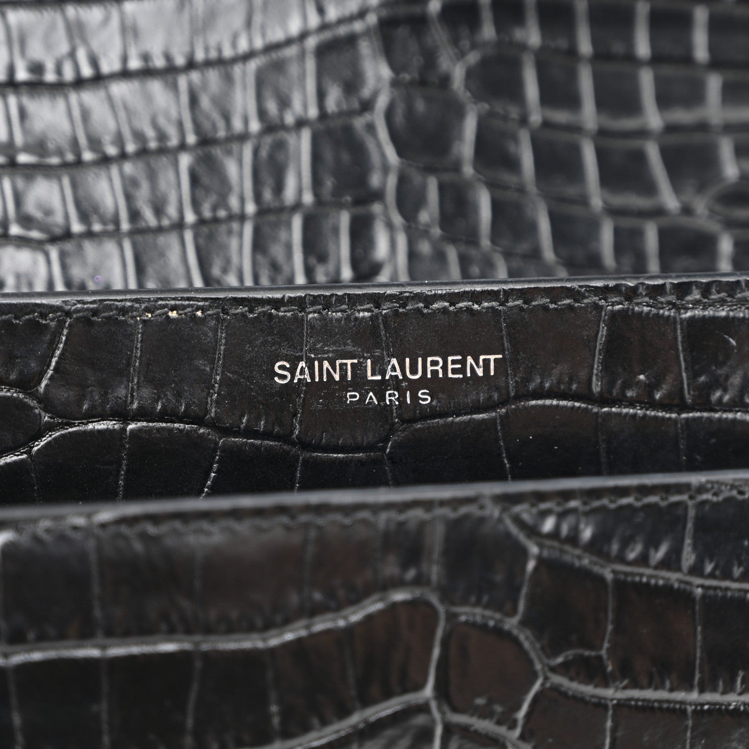 Saint Laurent Calfskin Crocodile Embossed Medium Monogram Sunset Black 6 of 14