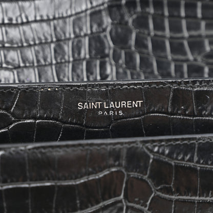 Saint Laurent Calfskin Crocodile Embossed Medium Monogram Sunset Black 6 of 14
