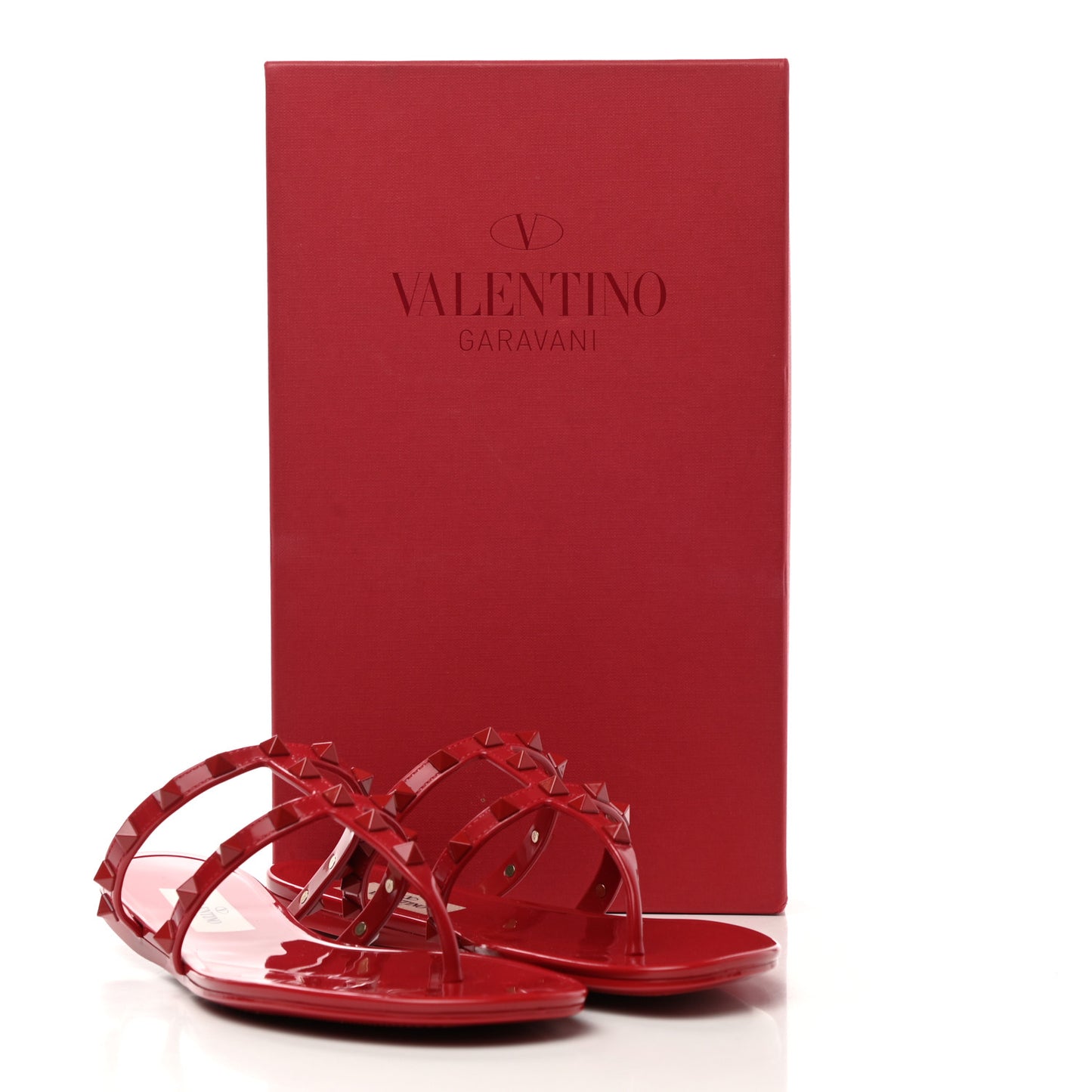 PVC Jelly Monochrome Rockstud Caged Flat Thong Sandals 37 Rosso Valentino