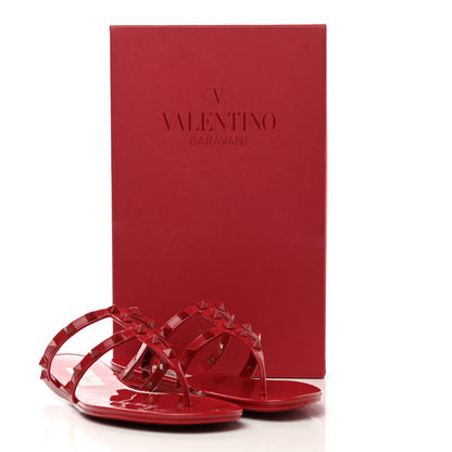 Valentino Garavani PVC Jelly Monochrome Rockstud Caged Flat Thong Sandals 37 Rosso Valentino 8 of 8