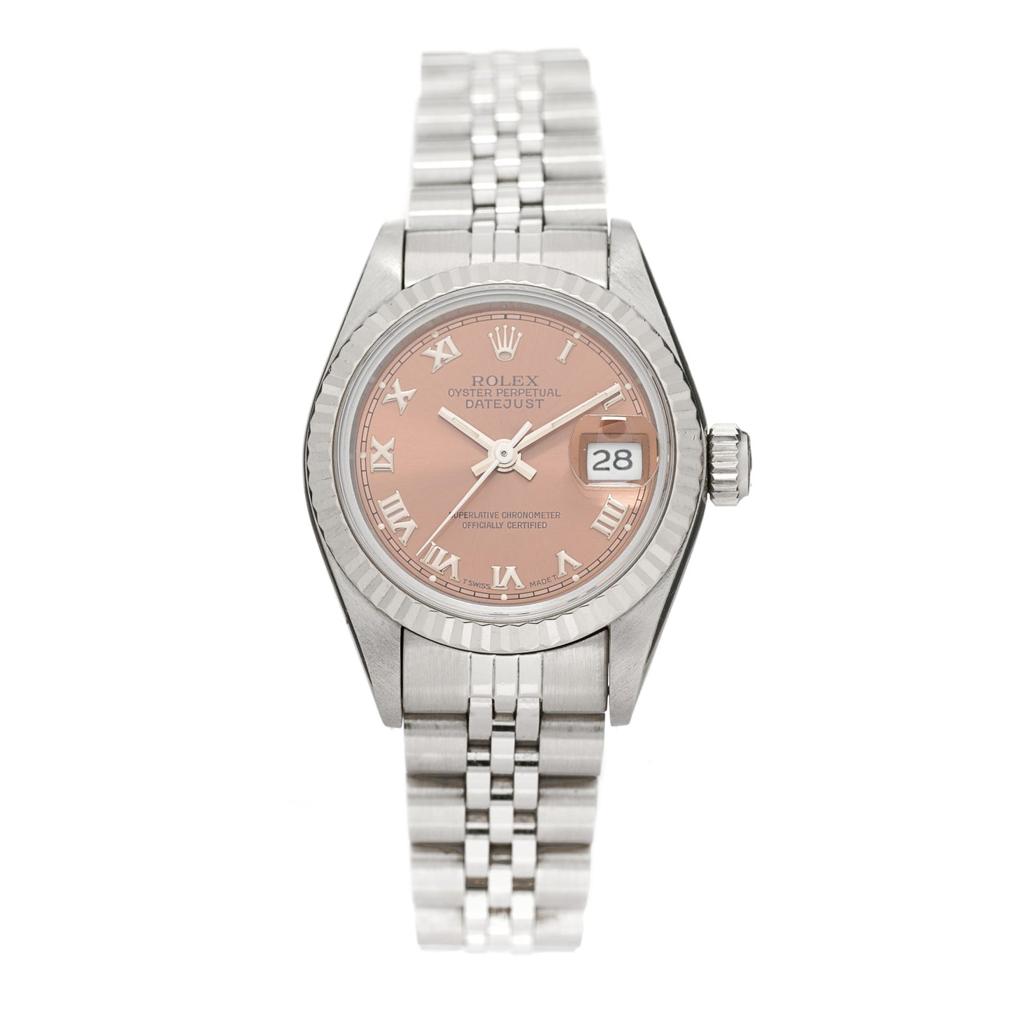Stainless Steel 18K White Gold 26mm Oyster Perpetual Datejust Watch Pink Roman 69174