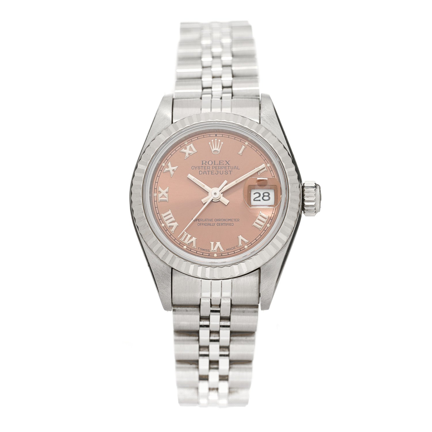 Rolex Stainless Steel 18K White Gold 26mm Oyster Perpetual Datejust Watch Pink Roman 69174 1 of 4