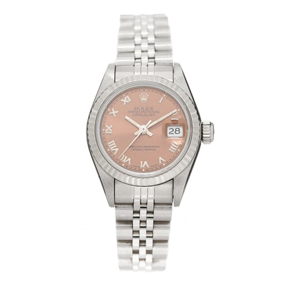 Rolex Stainless Steel 18K White Gold 26mm Oyster Perpetual Datejust Watch Pink Roman 69174 1 of 4