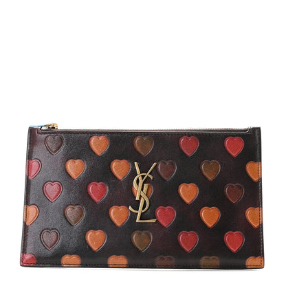 Saint Laurent Lambskin Heart Embossed Monogram Bill Pouch Vintage Cognac 1 of 10