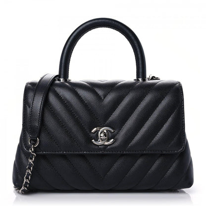 Chanel Caviar Chevron Quilted Mini Coco Handle Flap Black 1 of 9