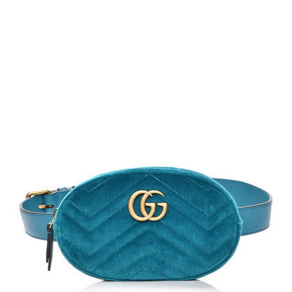 Gucci Velvet Matelasse GG Marmont Belt Bag 85 34 Pavone Cyan 1 of 8