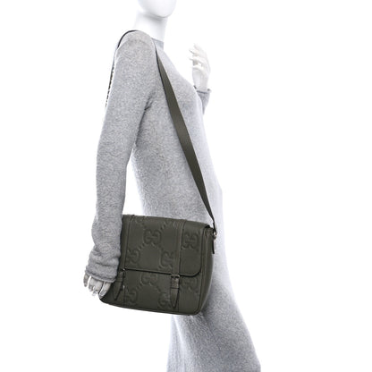 Gucci Piuma Calfskin Jumbo GG Embossed Double Buckle Medium Messenger Bag Dark Vintage Olive 2 of 10