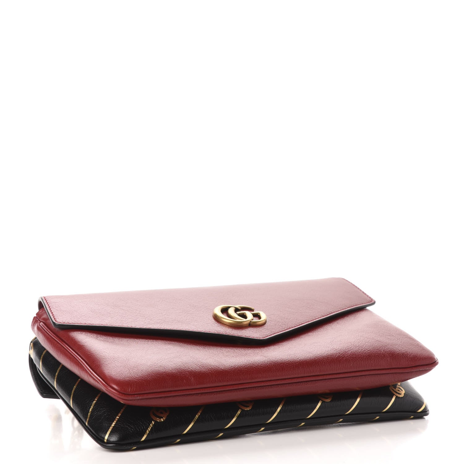 Gucci Calfskin Diagonal GG Medium Thiara Double Envelope Shoulder Bag Black Red 4 of 12