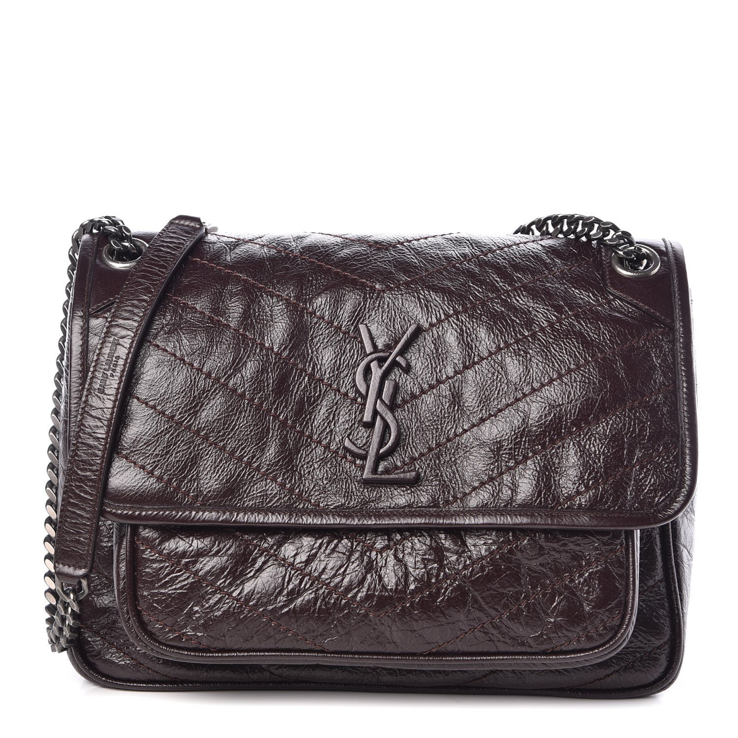 Saint Laurent Crinkled Calfskin Matelasse Monogram Medium Niki Chain Satchel Tulip 1 of 10