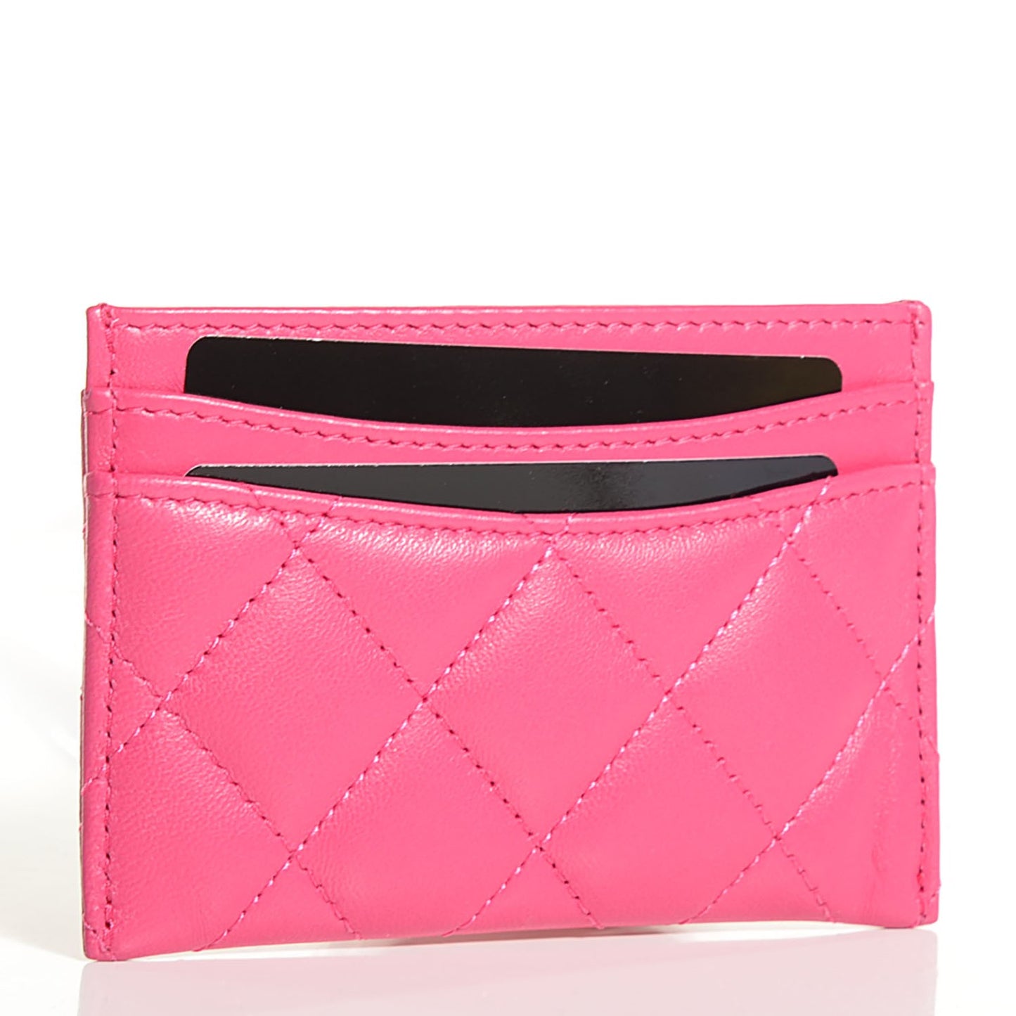 Lambskin Quilted Card Holder Fuchsia
