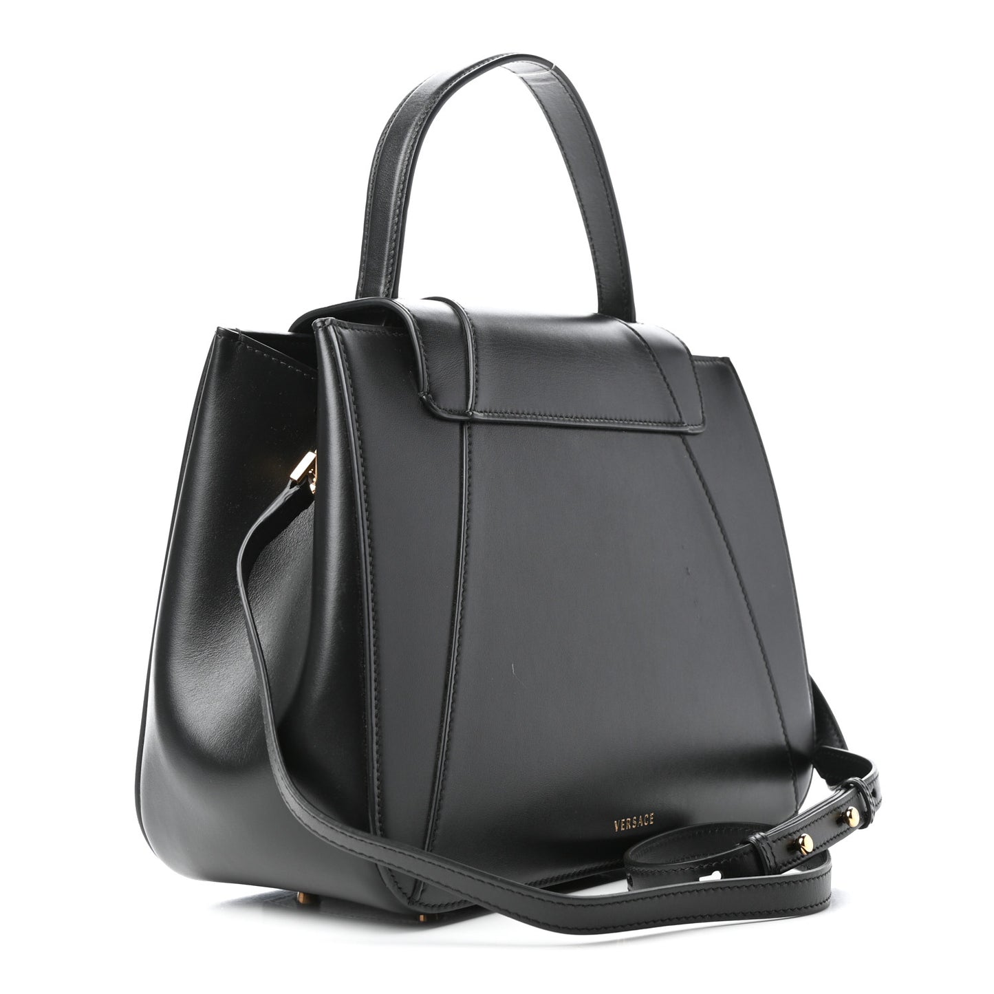 Vitello Barocco Virtus Small Top Handle Shoulder Bag Black