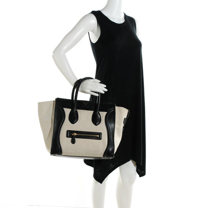 Celine Smooth Calfskin Linen Mini Bi-Color Luggage Natural Black 2 of 8