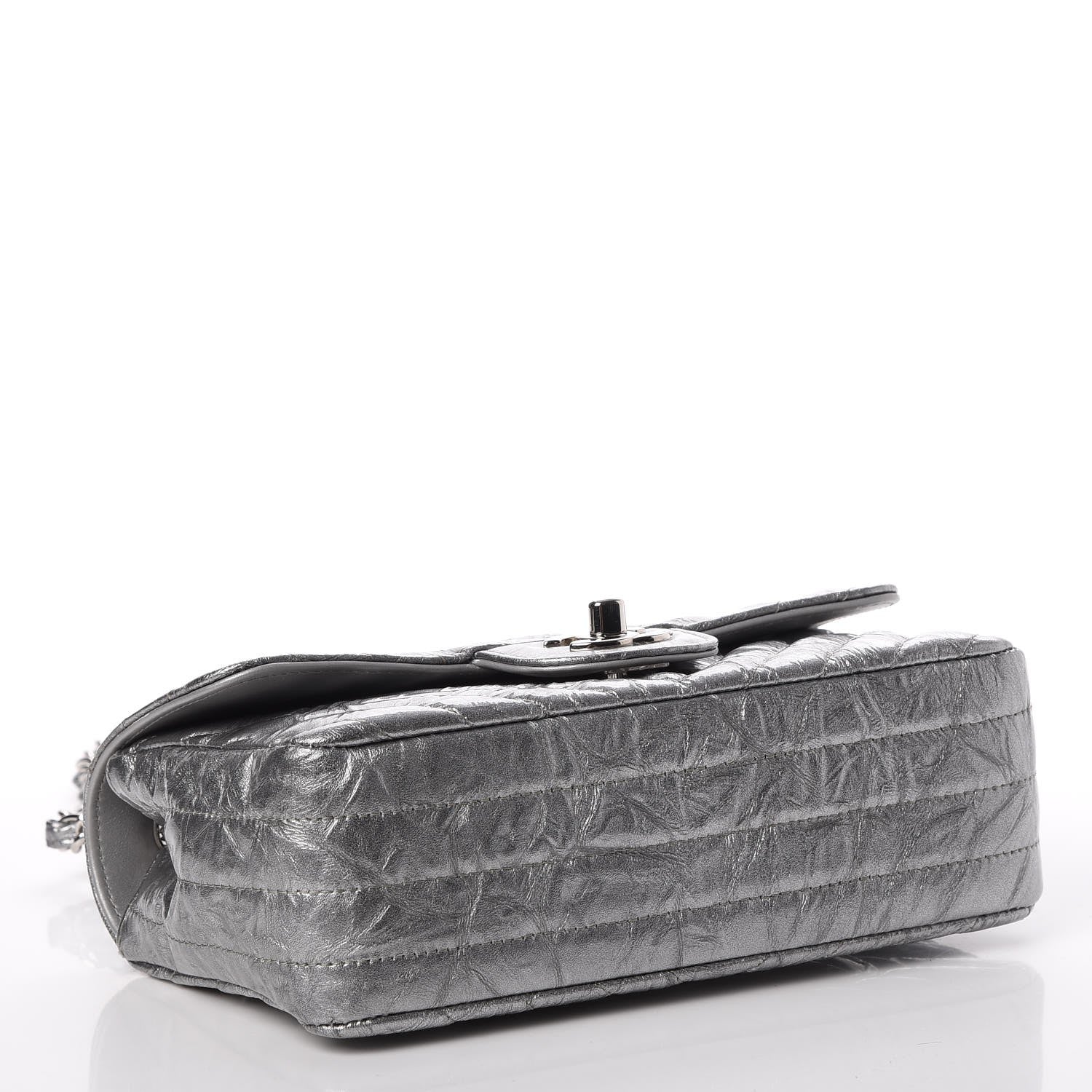 Chanel Patent Metallic Crumpled Calfskin Chevron Quilted Mini Rectangular Flap Silver 4 of 11