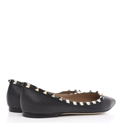 Valentino Garavani Pebbled Calfskin Rockstud Ballerina Flats 39.5 Black 4 of 9