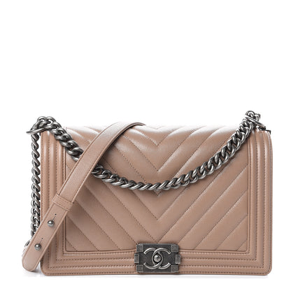 Chanel Caviar Chevron Quilted New Medium Boy Flap Dark Beige 1 of 9