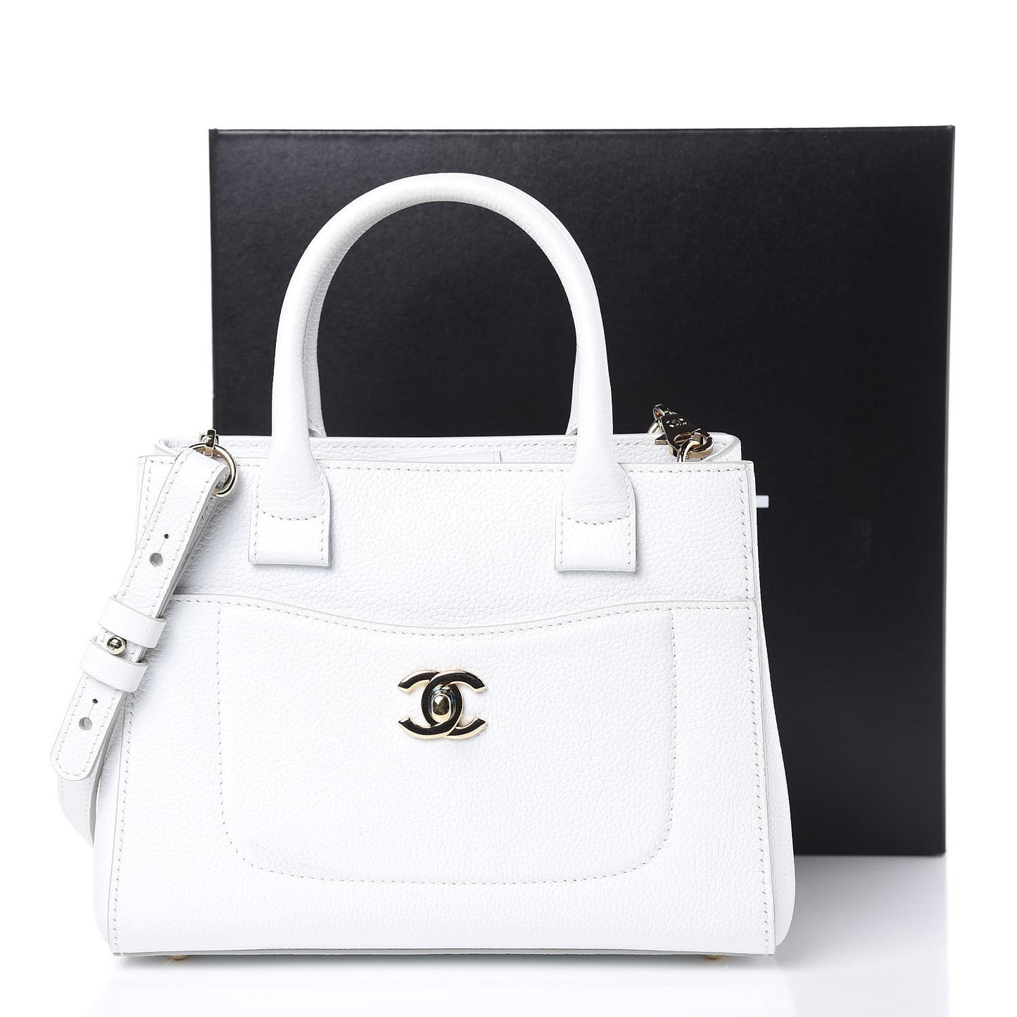 Grained Calfskin Mini Neo Executive Shopper Tote White