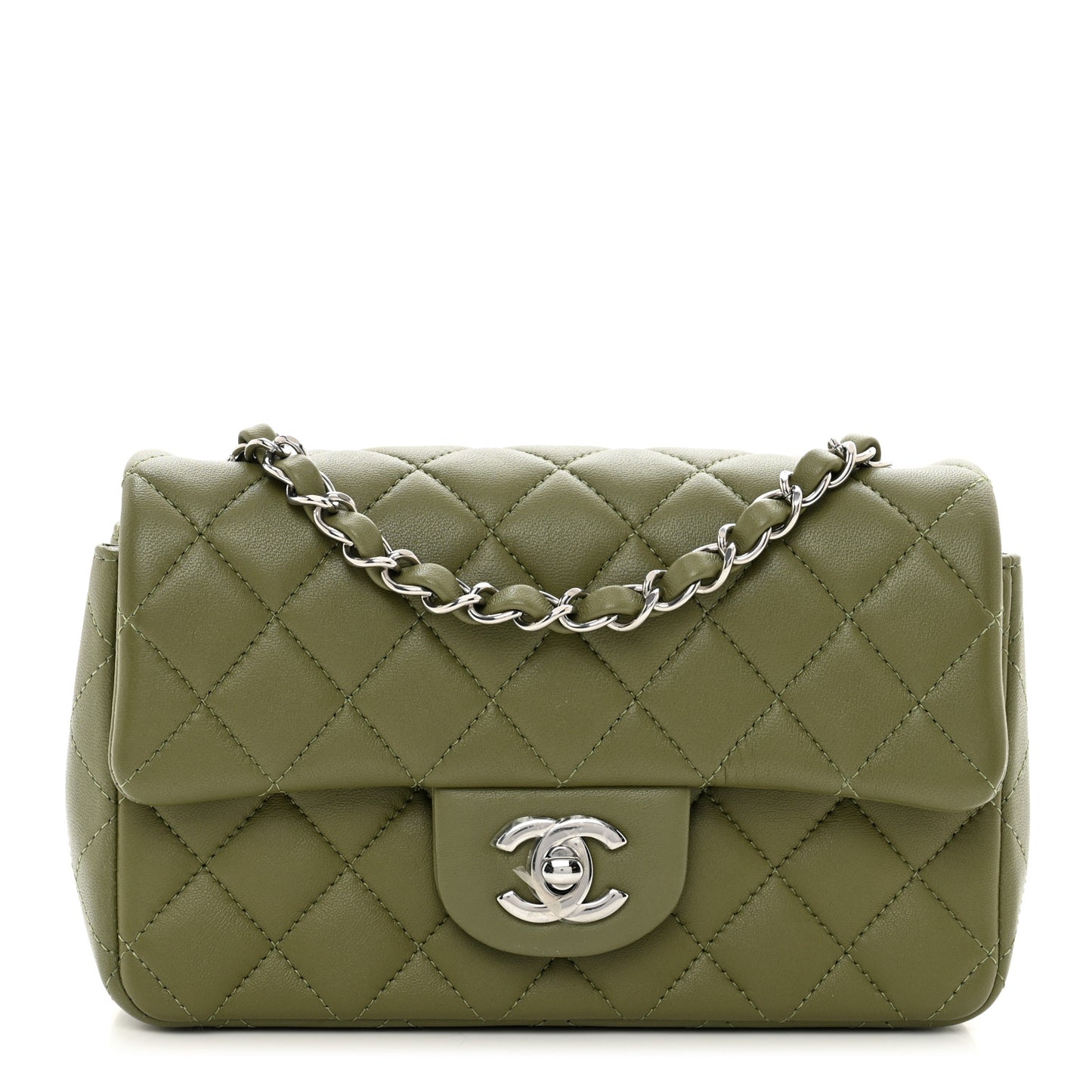 Lambskin Quilted Mini Rectangular Flap Green