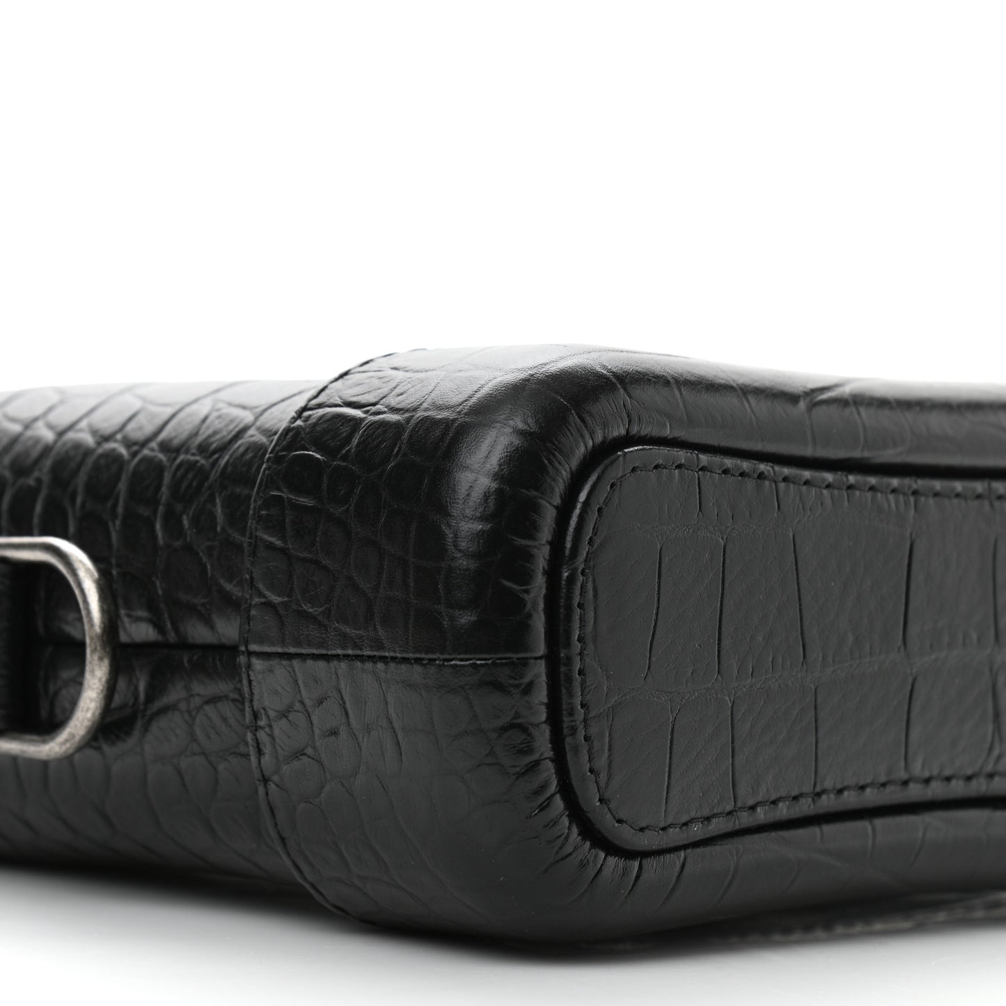 Calfskin Crocodile Embossed Small Gabrielle Cocodile Hobo Black