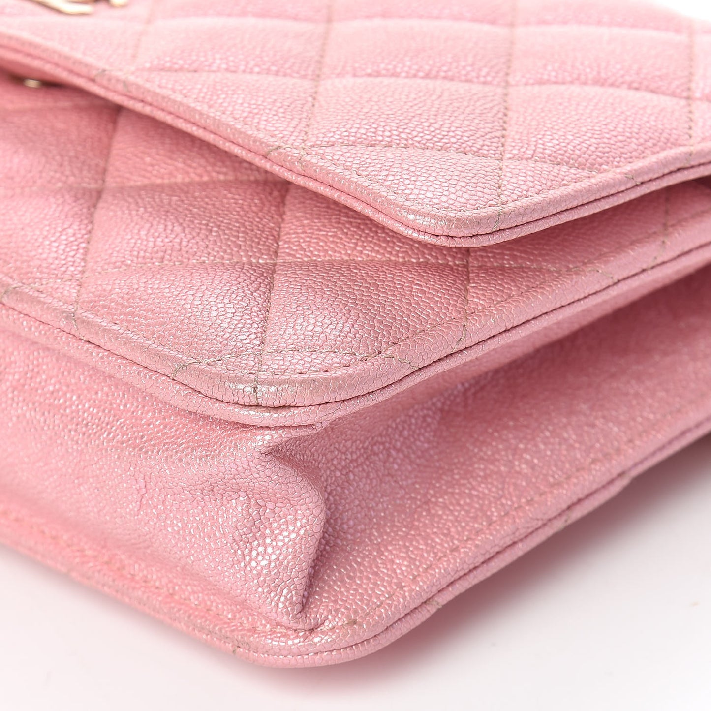 Iridescent Caviar Quilted Wallet on Chain WOC Rose Pink