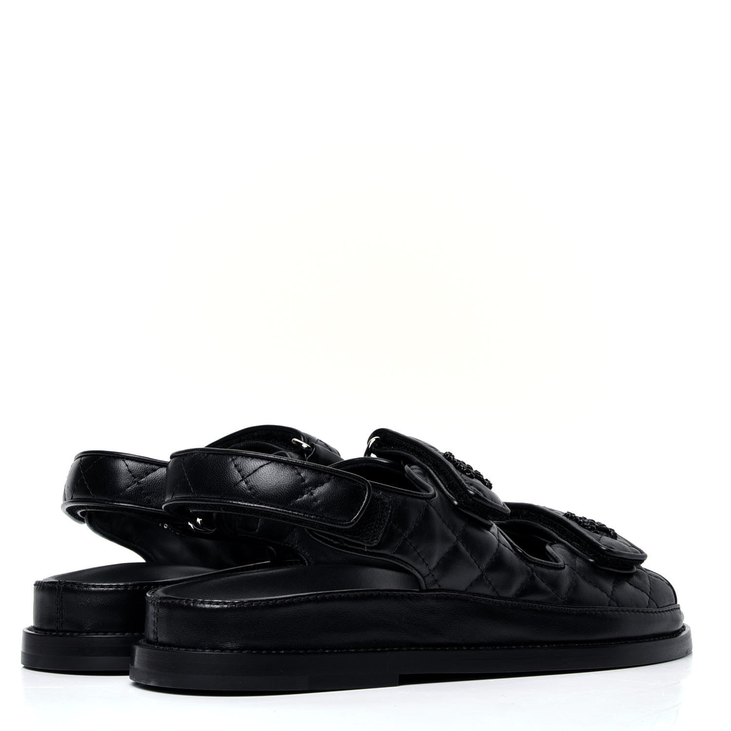 Chanel Lambskin Quilted Velcro Dad Sandals 37 So Black 3 of 6