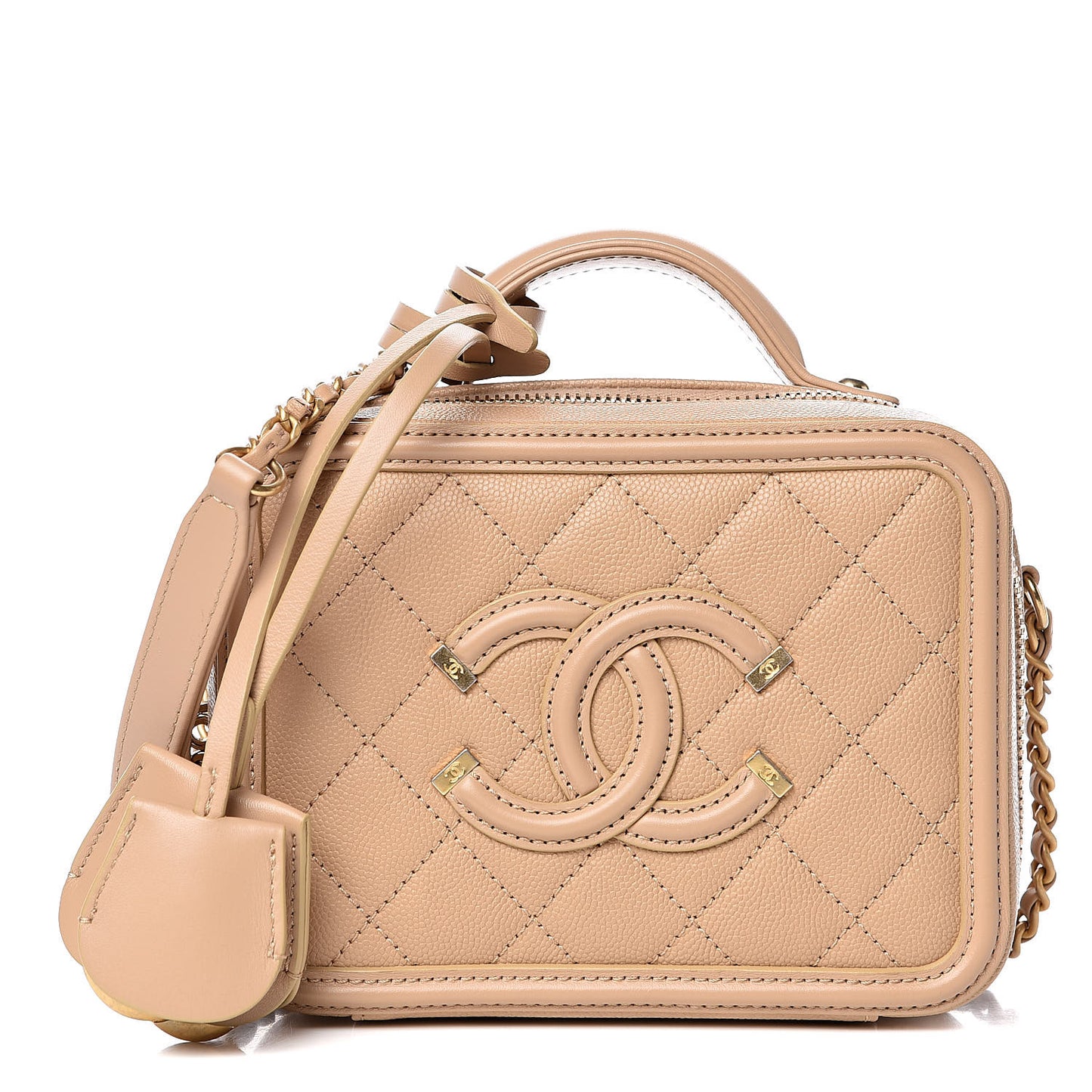 Caviar Quilted Small CC Filigree Vanity Case Beige