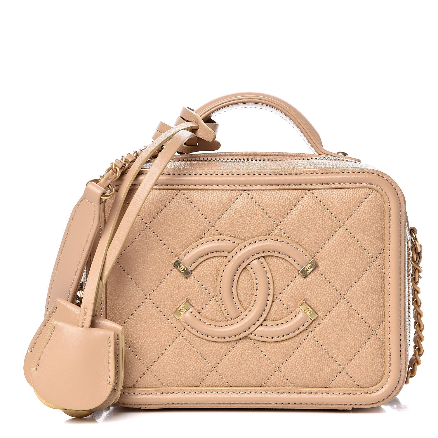 Chanel Caviar Quilted Small CC Filigree Vanity Case Beige 1 of 12
