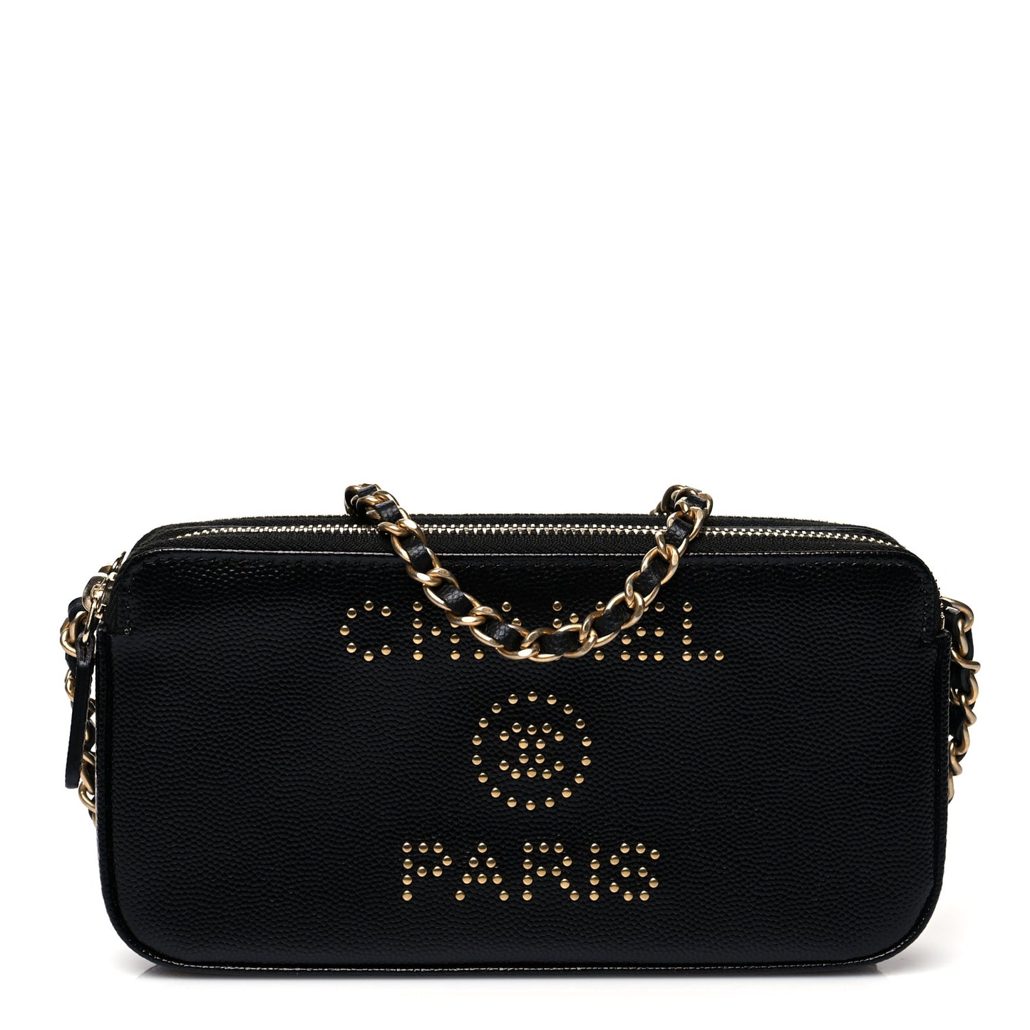 Caviar Studded Small Deauville Clutch With Chain Black