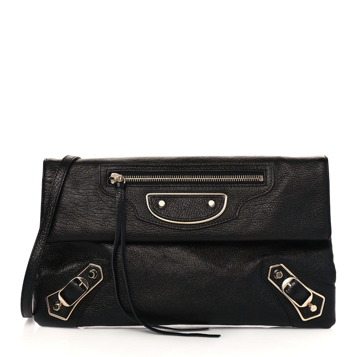 Chevre Gold Metallic Edge Hardware Envelope Clutch Black