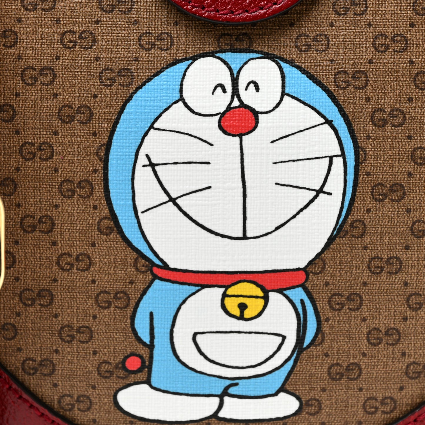 X DORAEMON Mini Vintage GG Supreme Monogram Mini Round Shoulder Bag Beige Cherry Red