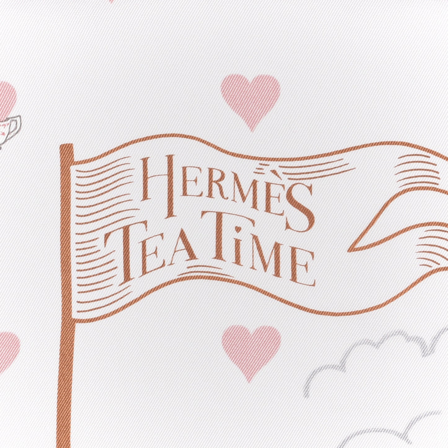 Silk Hermes Tea Time Scarf 70 Rose Pale Beige