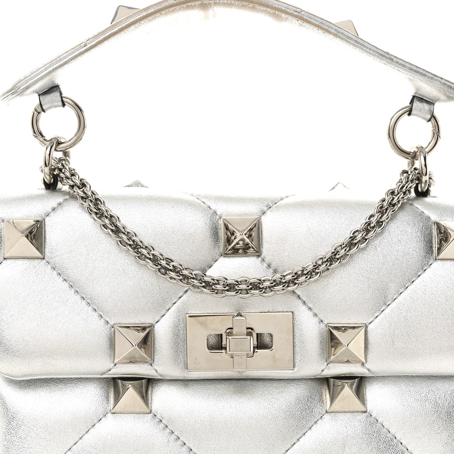 Valentino Garavani Nappa Medium Roman Stud Shoulder Bag Silver 8 of 11