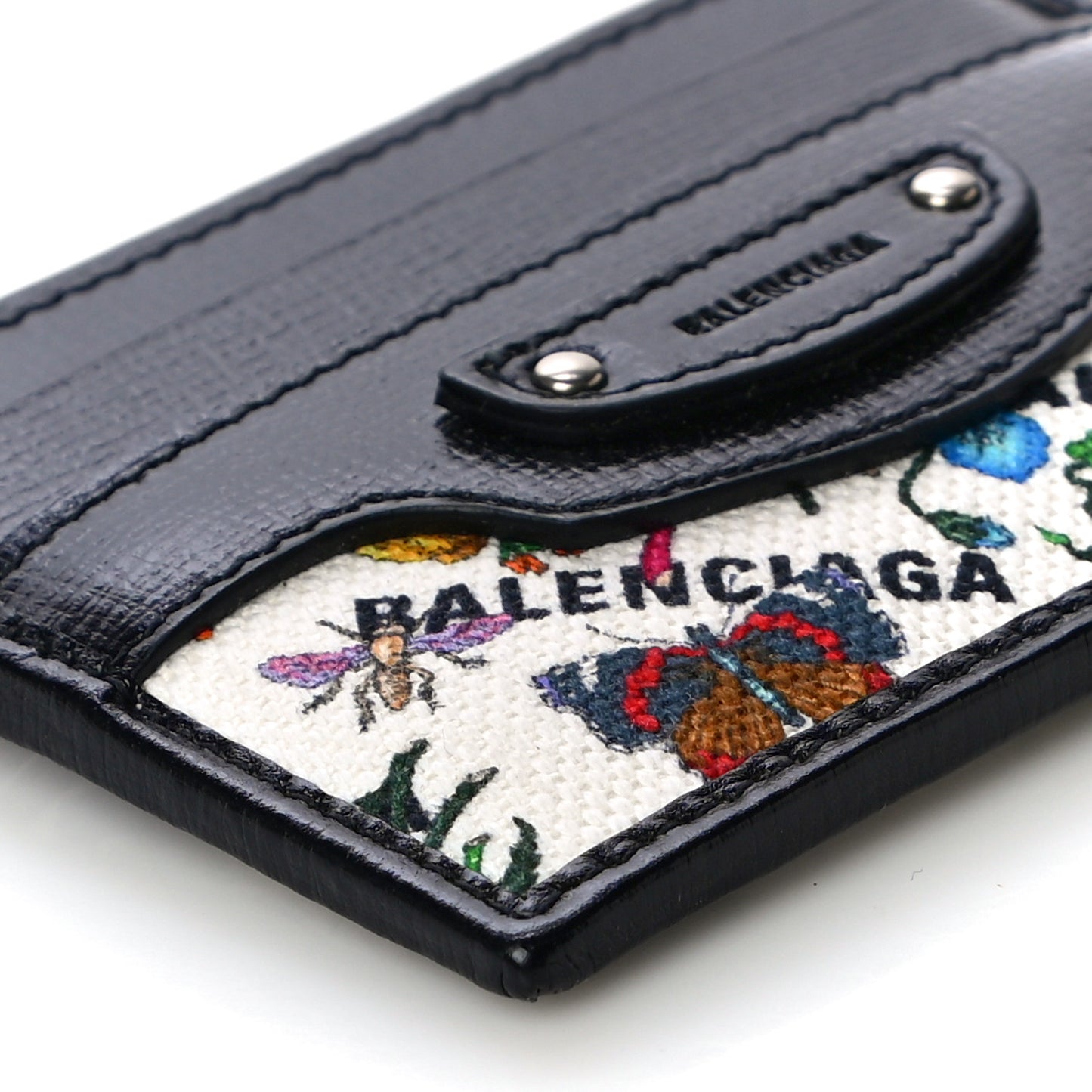 X GUCCI Canvas Azalea Calfskin Flora Logo Print Neo Classic Card Holder White Multicolor Black