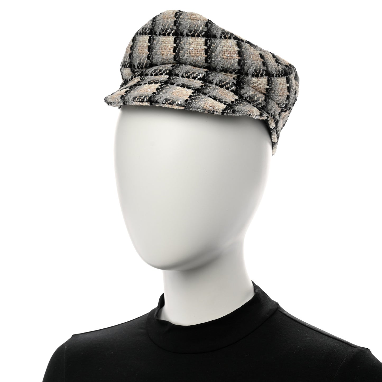 Cotton Tweed CC Beret S White Black Multicolor