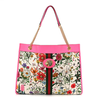 Gucci Canvas Flora Large Rajah Chain Tote White Multicolor Fuxia Fluo 1 of 15