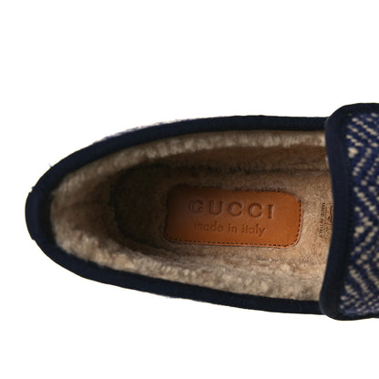 Gucci Covered Wool Herringbone Mens Fria Horsebit Loafers 8 Space Blue Oatmeal 8 of 9