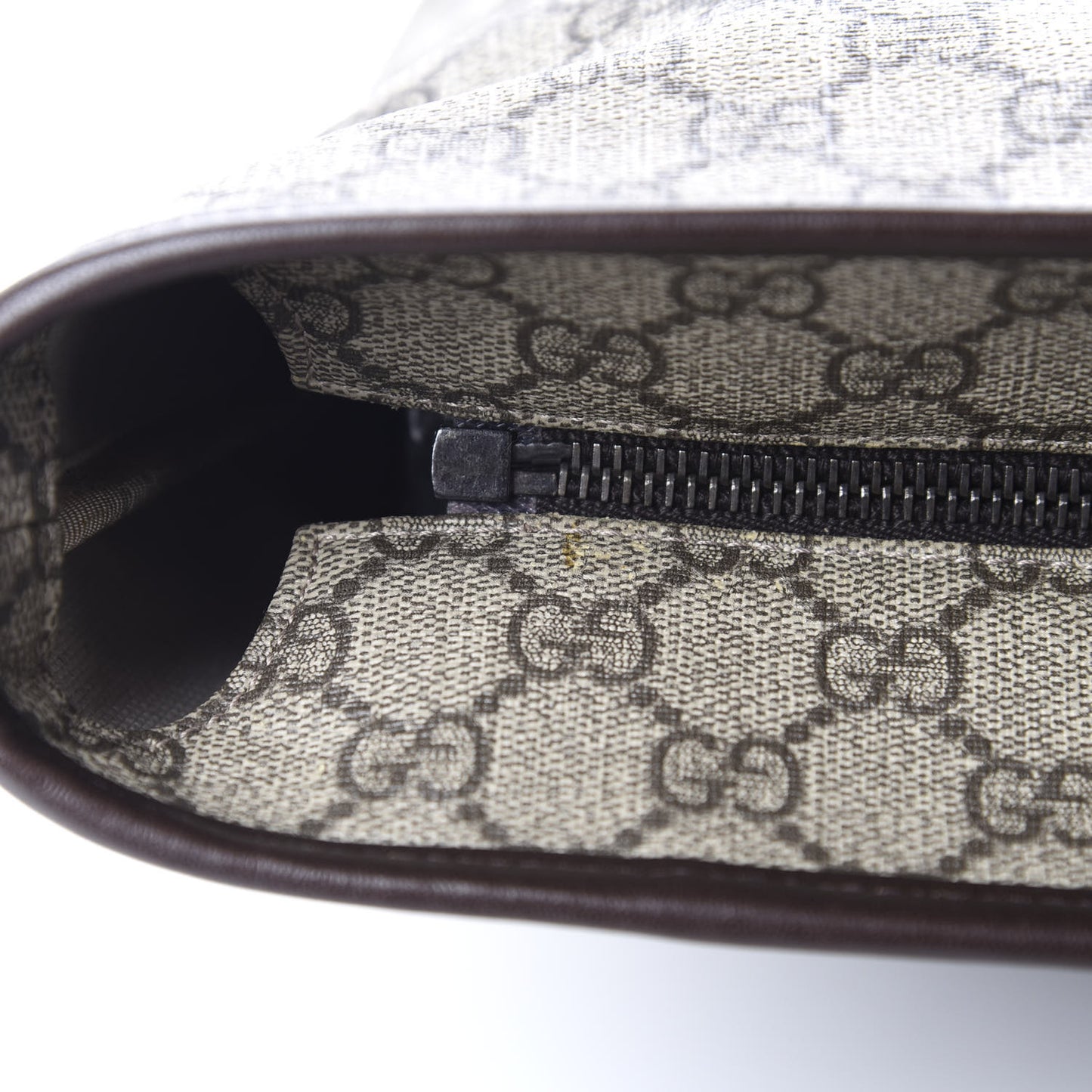 GG Supreme Monogram Medium Zippered Shopping Tote Dark Brown