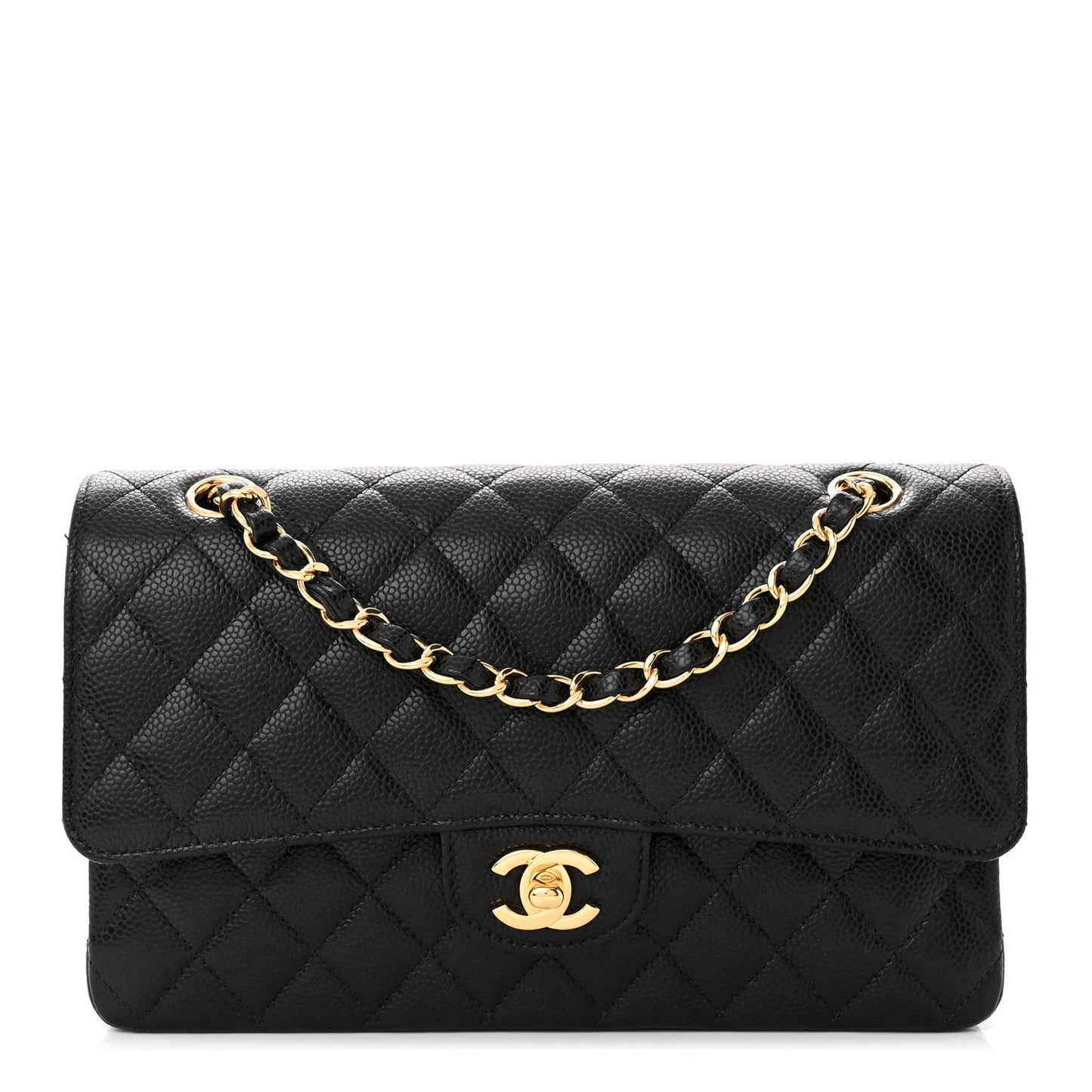 Caviar Quilted Medium Double Flap Black