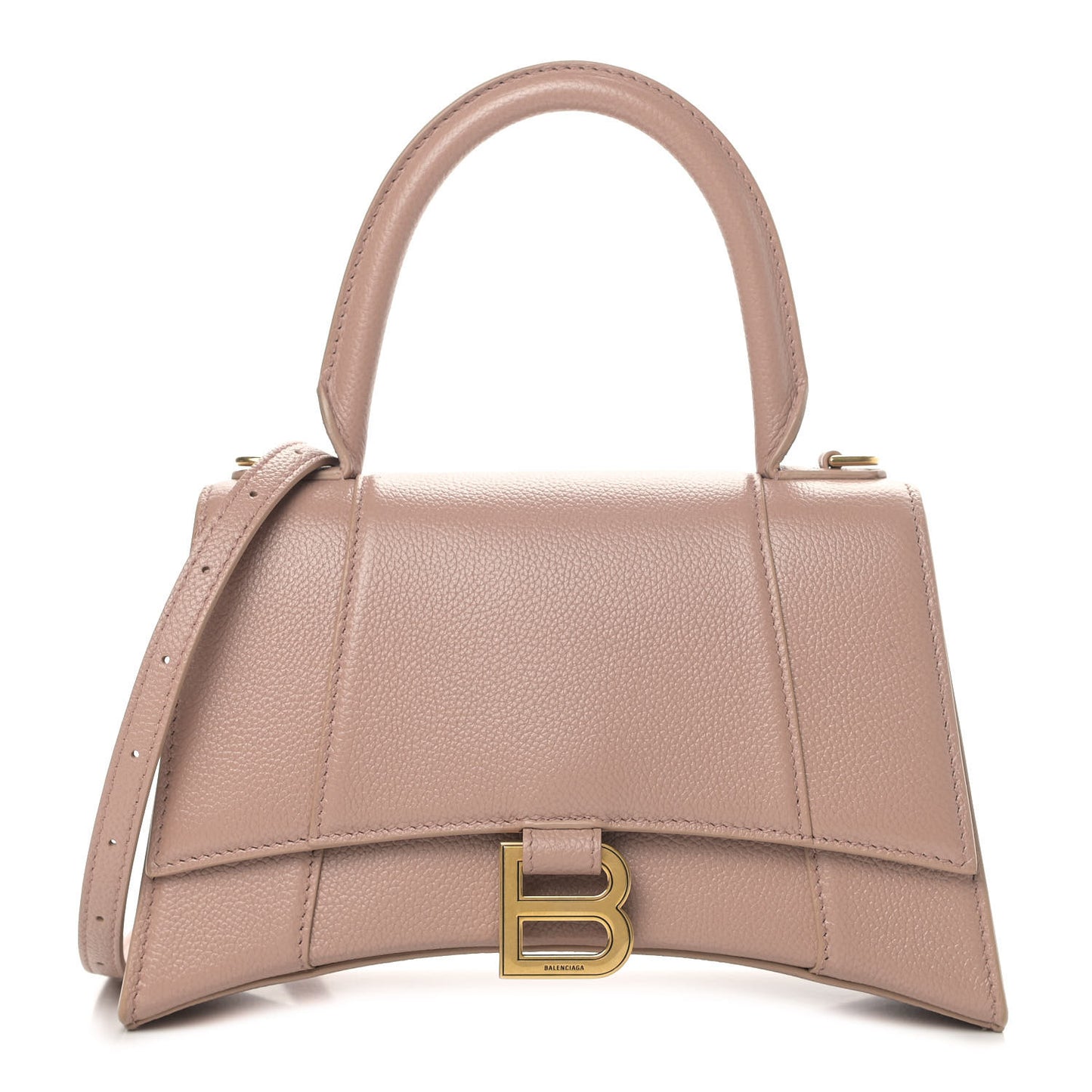Grained Calfskin Small Hourglass Top Handle Bag Nude Beige