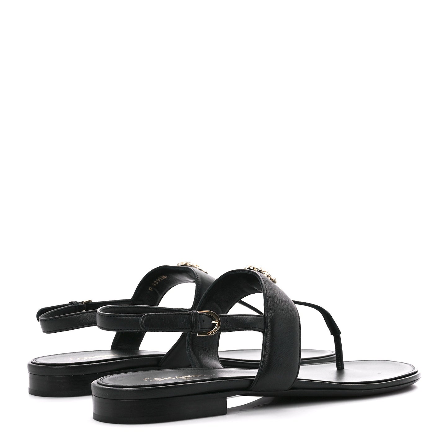Lambskin Gripoix CC Thong Sandals 40.5 Black Gold